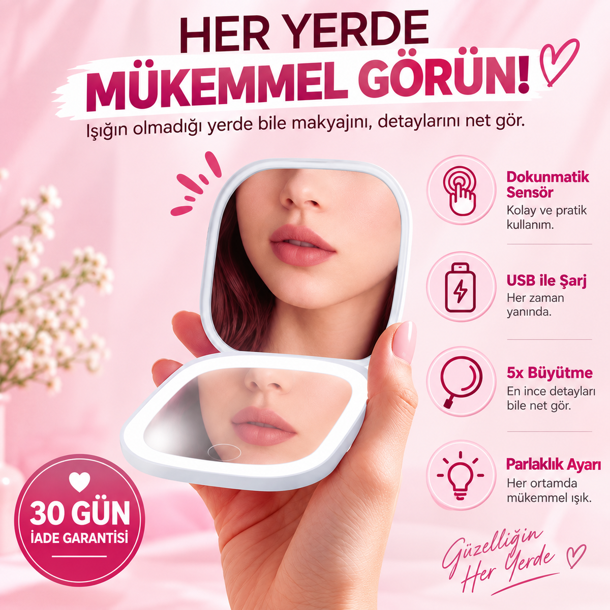 Melissa™ Işıklı Cep Aynası