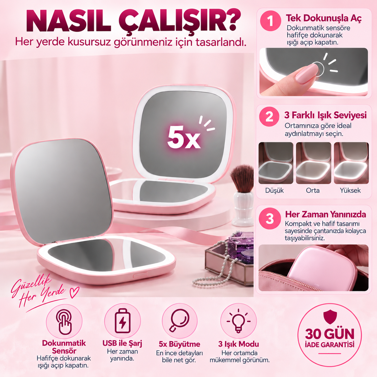 Melissa™ Işıklı Cep Aynası