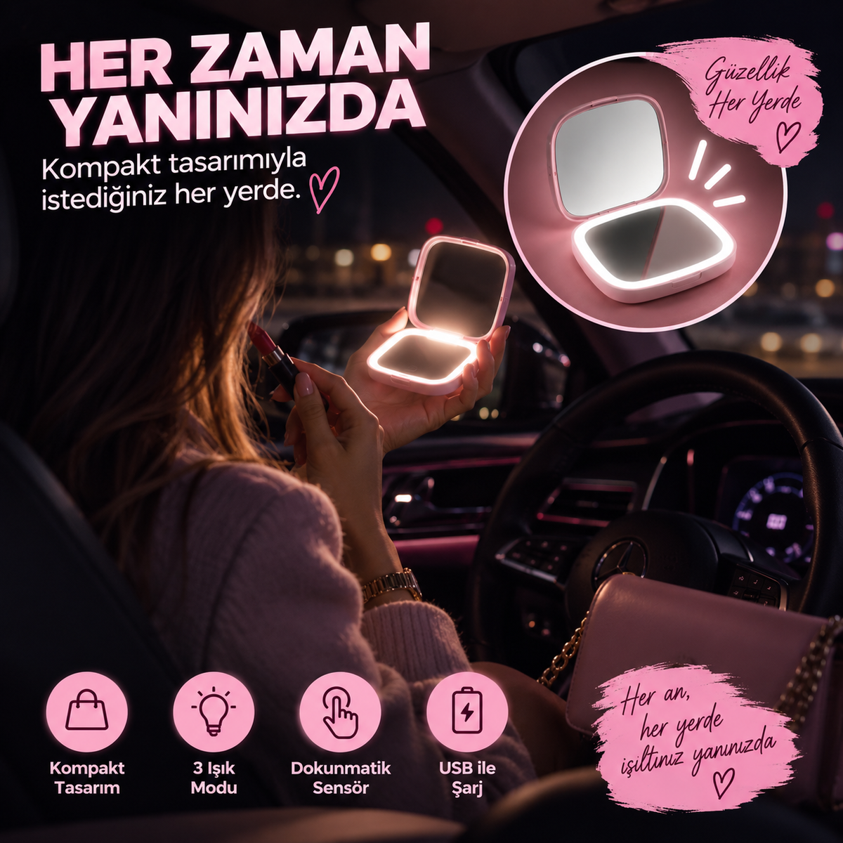 Melissa™ Işıklı Cep Aynası